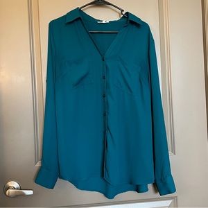 Maurices Winona Button Down Blouse Teal Large